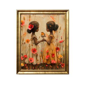Two Sisters One Heart: Elegance in Diversity - Black History Art Print 16x20